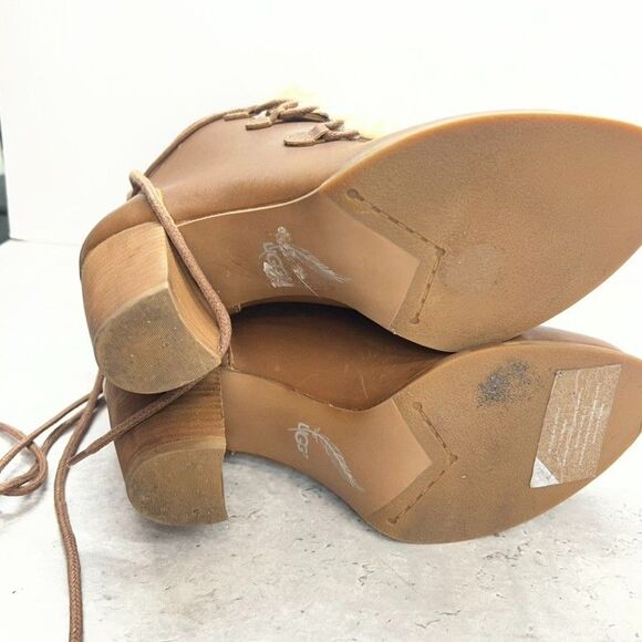 UGG Chestnut Analise Exposed Fur Leather Stacked Heel Ankle Boots Womens 7.5 - Picture 7 of 10